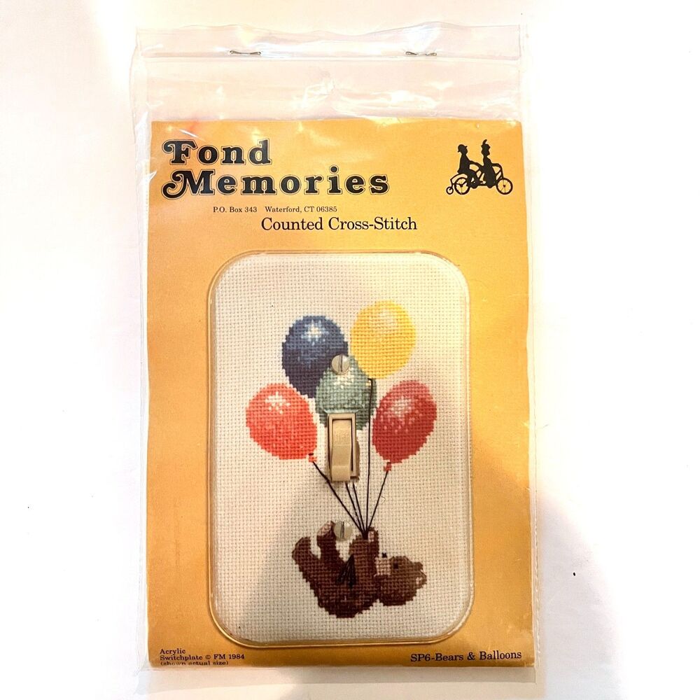 Fond Memories Counted Cross Stitch Switch Plate Kit SP6 Bears & Balloons NEW